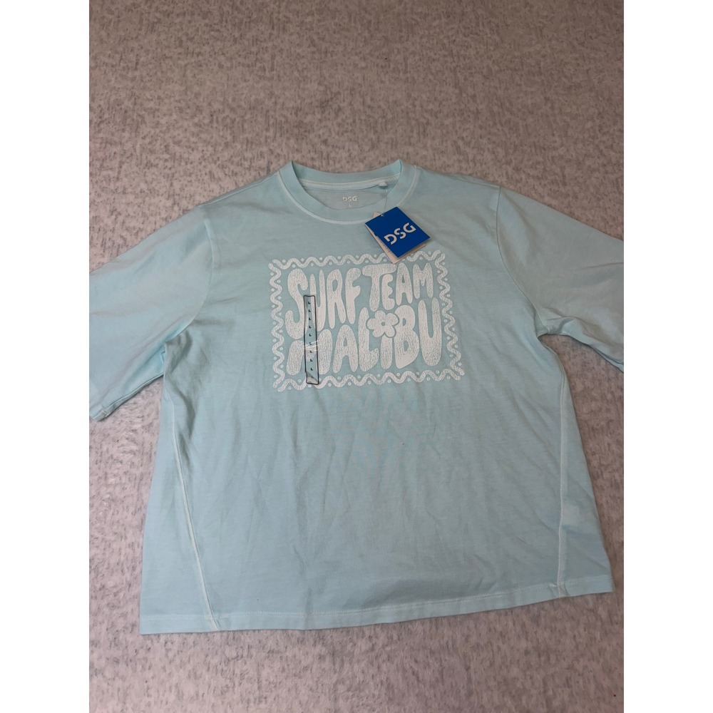 DSG Girls Surf Team Malibu Graphic Tee Light Blue Waterscape Large 14 NWT